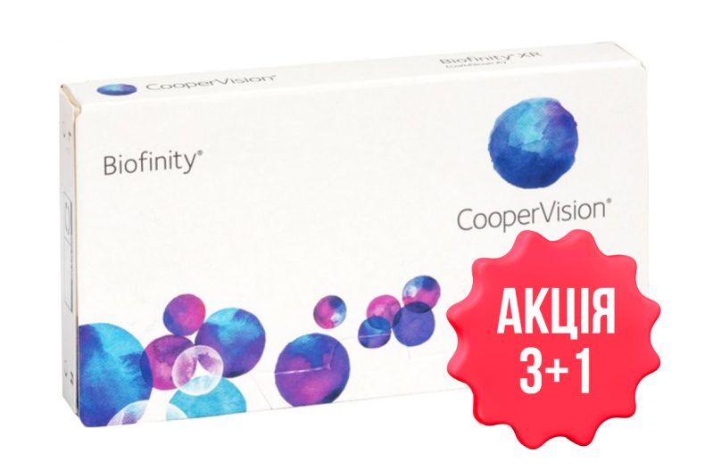 Акція 3+1 на лінзи щомісячної заміни BIOFINITY